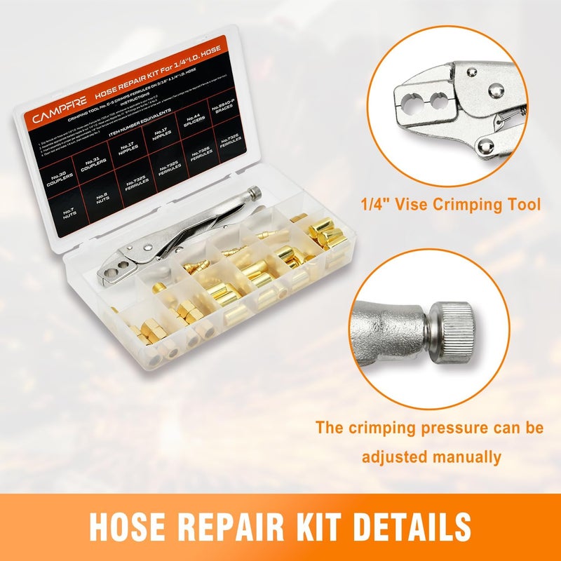 Campfire RK-26 1/4" Hose Repair Kit With C-5 Crimping Tool, Compatible With CK24 And WM24, Air Hose Repair Kit Includes B Size Fittings For 3/16" And 1/4" Id Hoses - Image 2